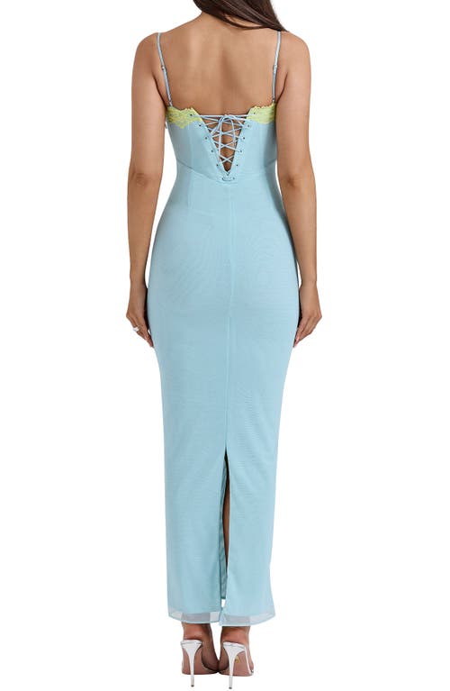 House Of Cb Womens Ocean Blue Aiza Floral-print Stretch-mesh Maxi Dress In Stratosphere