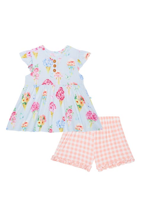 Ice-cream Peplum Crop-top & Shorts Birthday Co-ord Set for Girls