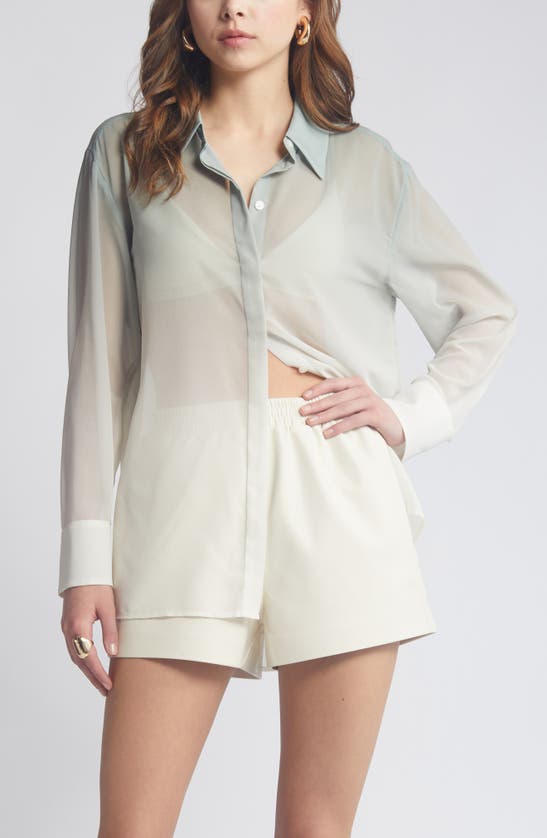 Open Edit Oversize Semisheer Button-up Shirt In Green Ombre