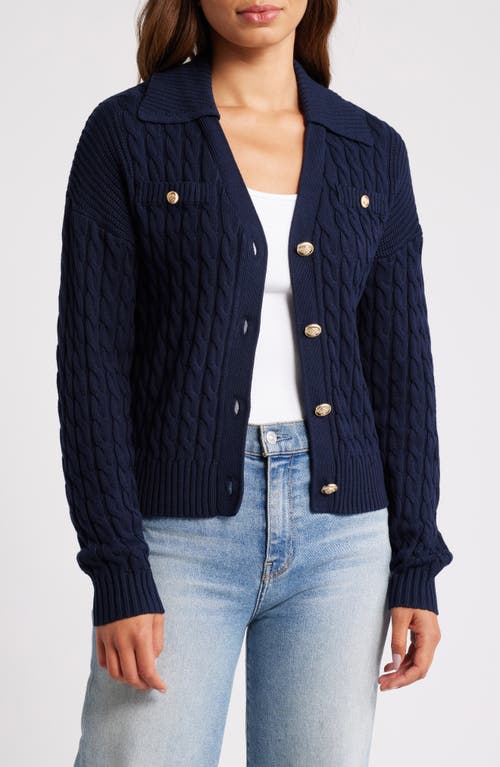 Shop Zoe And Claire Cable Johnny Collar Cardigan In Navy