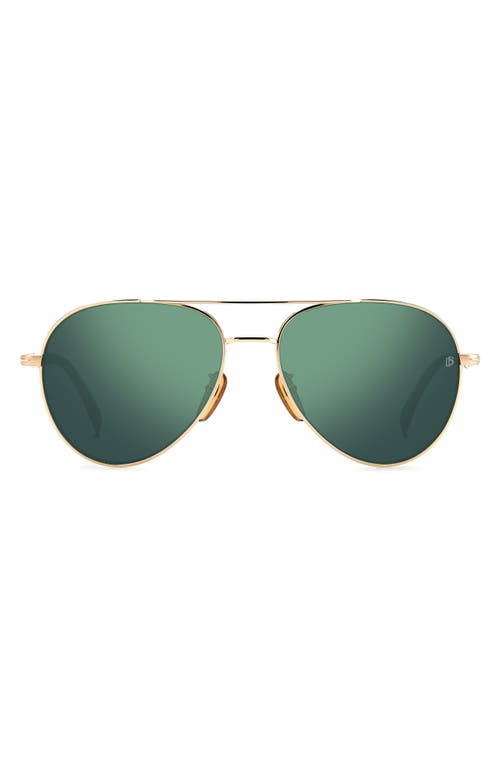 David Beckham Eyewear 59mm Aviator Sunglasses in Gold Black/Green Mirror