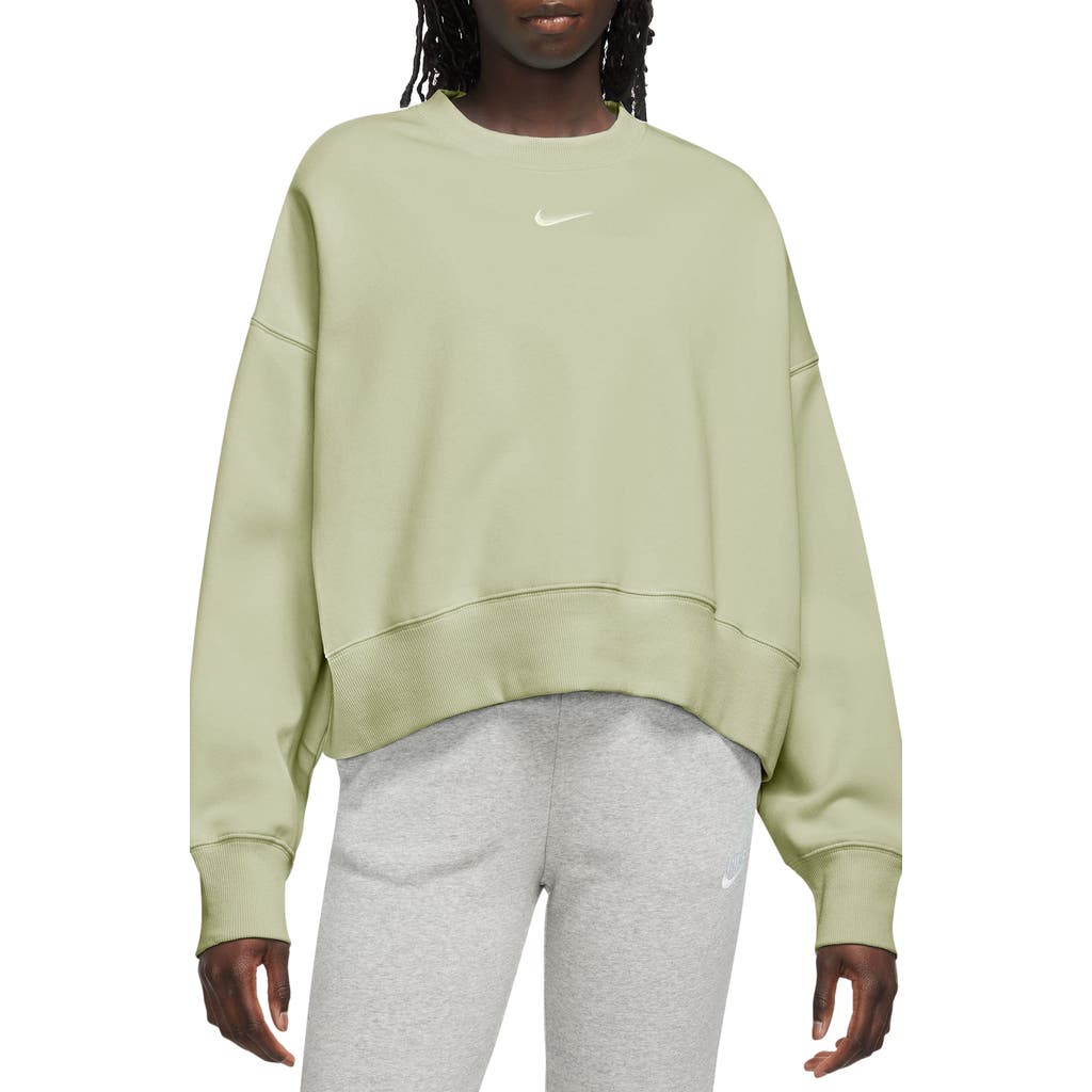 Nike Phoenix Fleece Crewneck Sweatshirt In Olive Aura/sail