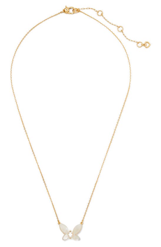 Shop Kate Spade Butterfly Pendant Necklace In Gold/ Mop