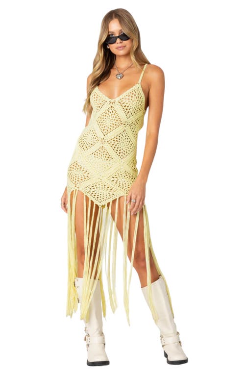 Shop Edikted Fringe Open Knit Minidress In Yellow