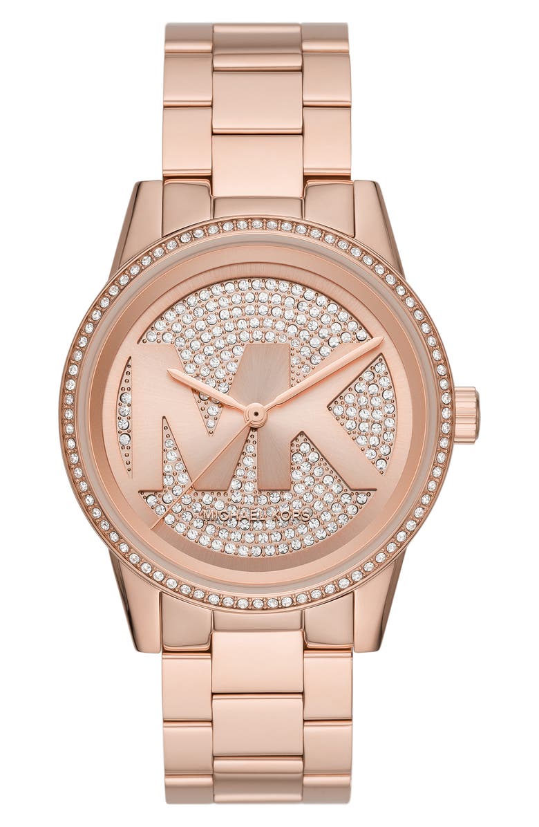Michael Kors Women's Ritz Crystal Dial Rose Gold-Tone Bracelet Watch, 41mm  | Nordstromrack