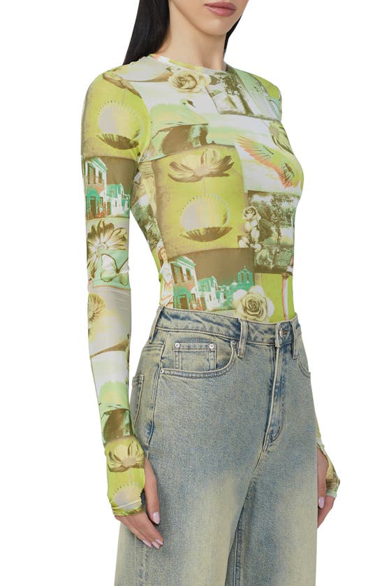 Afrm Kaylee Print Mesh Top In Citrus Post Card