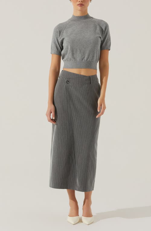 Shop Astr The Label Pinstripe Asymmetric Waist Skirt In Grey Stripe