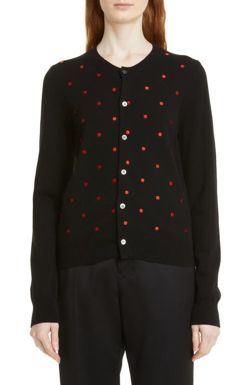 Comme des Garçons Girl Embroidered Polka Dot Carded Wool Cardigan in Black