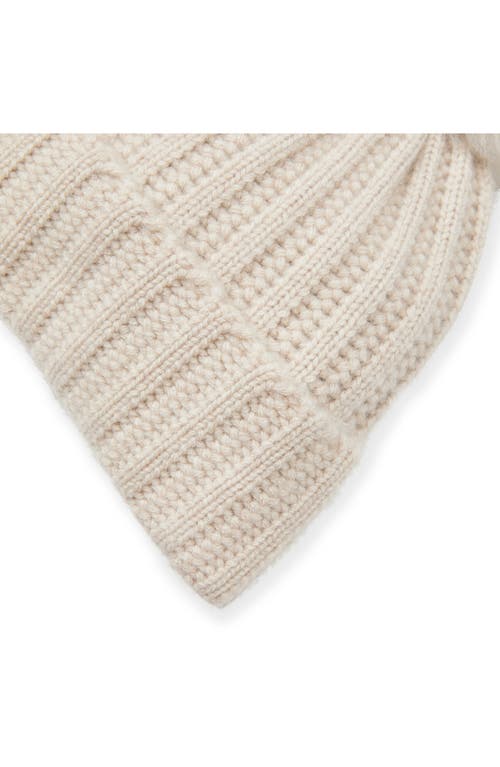 Shop Bruno Magli Ladder Stitch Cashmere Beanie With Genuine Shearling Pompom In Oat