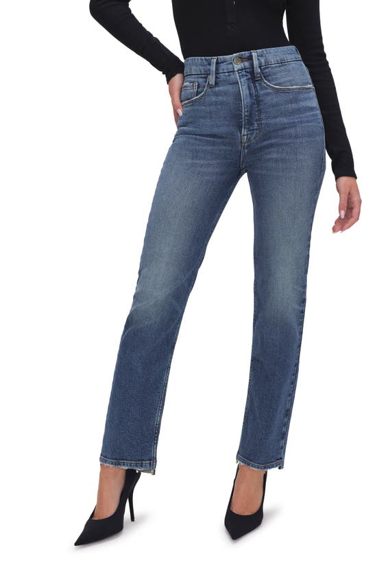 Shop Good American Good Boy Step Hem High Waist Ankle Straight Leg Jeans In Indigo604
