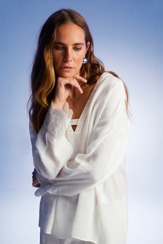 NOCTURNE NOCTURNE STONE EMBROIDERED BLOUSE