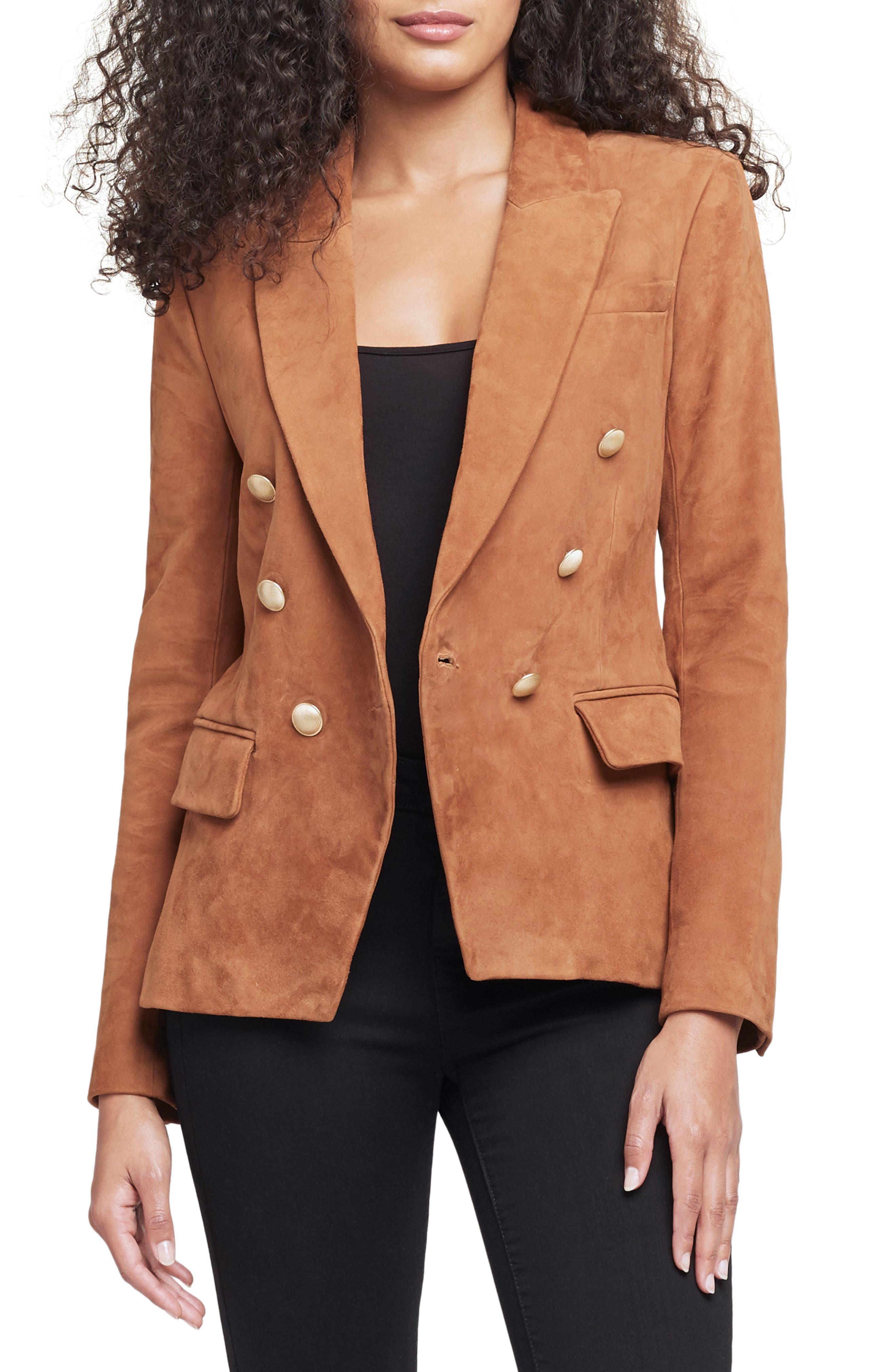 L Agence L'agence Kenzie Double Breasted Suede Blazer In Cognac