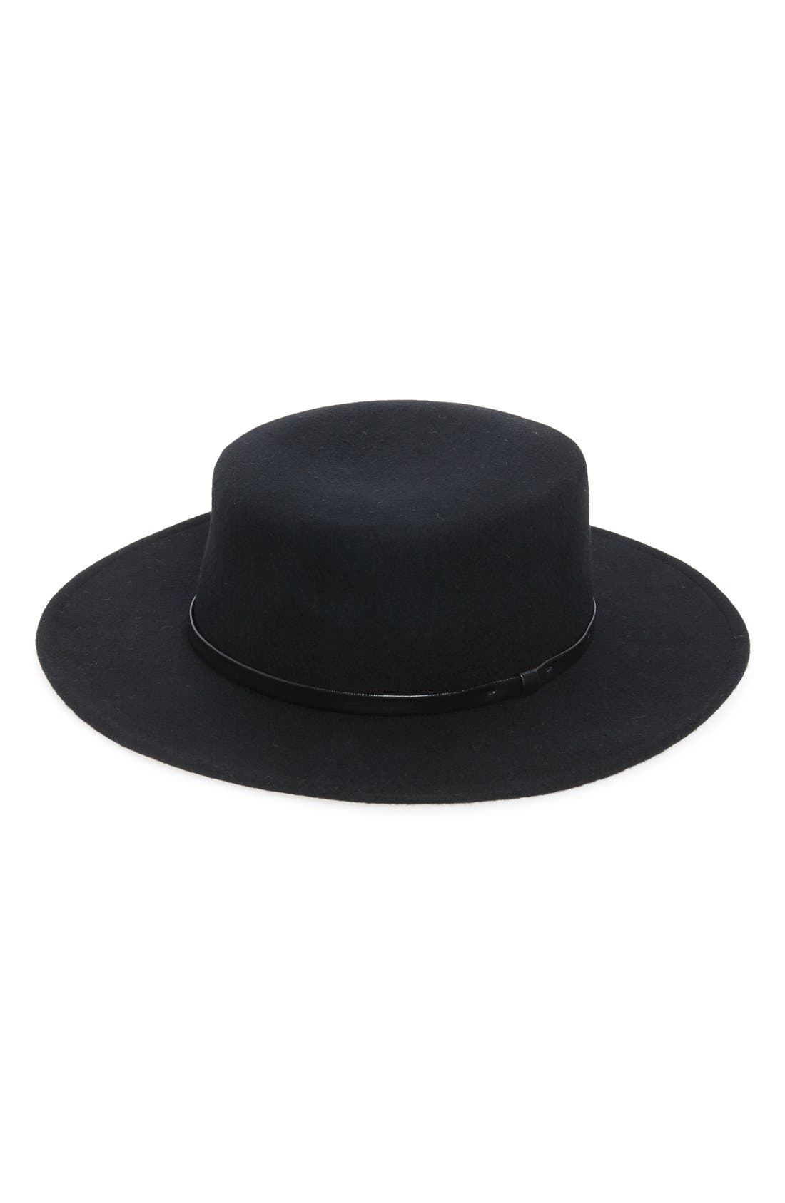 black wool boater hat