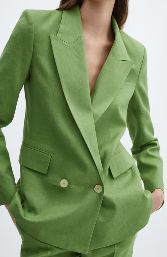 Shop Mango Margo Linen Blazer In Green