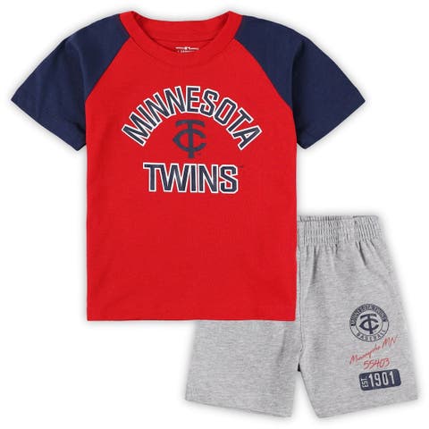 Outerstuff Infant Navy/Heather Gray Los Angeles Angels Ground Out Baller Raglan T-Shirt and Shorts Set