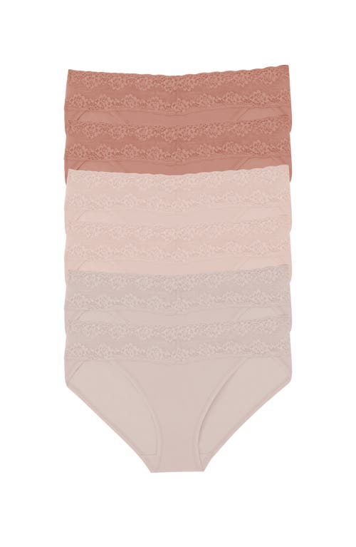 Shop Natori Bliss Perfection Lace Trim One Size Bikini Brief 6-pack In Rose Beige/cameo Rose/frose