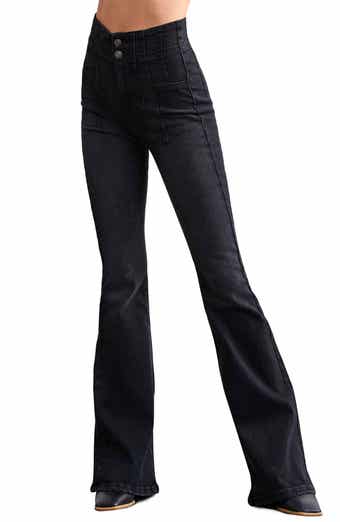 Free People After Dark Exposed Button Mid Rise Flare Jeans