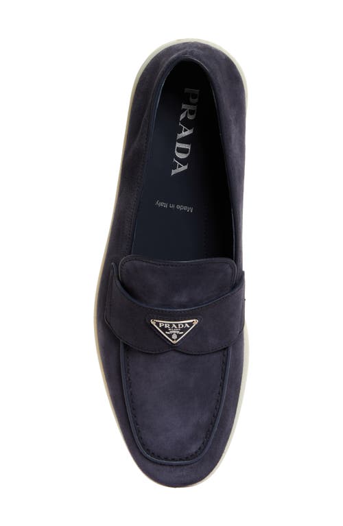 Prada Triangle-logo Suede Loafers In Bleu