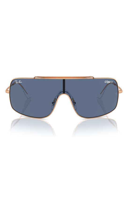 Shop Ray Ban Wings Iii 36mm Square Wrap Shield Sunglasses In Dark Blue