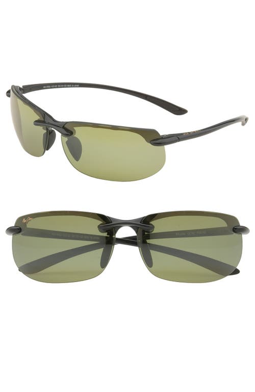 Maui Jim Banyans PolarizedPlus®2 67mm Rectangle Sunglasses in Gloss Black /Ht Lens