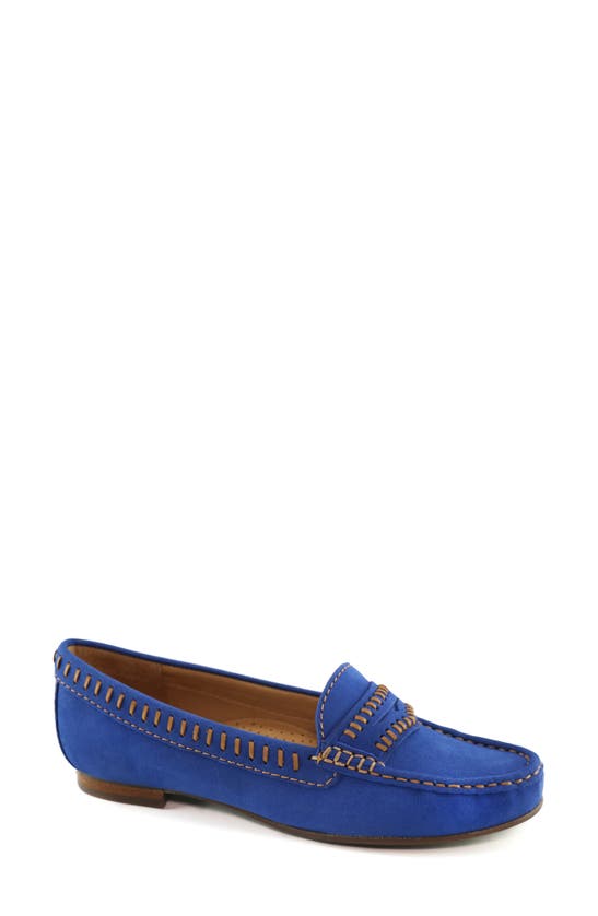 Driver Club Usa Maple Ave Penny Loafer In Royal Nubuck/ Contrast Stitch