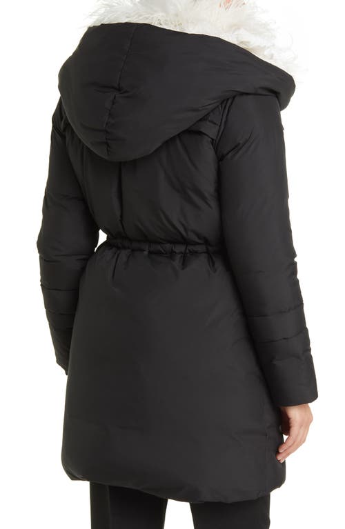 Shop Kobi Halperin Hayden Feather Trim Hooded Puffer Coat In Black/ivory