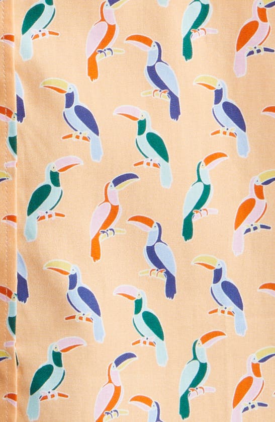 Johnston & Murphy Toucan Print Short Sleeve Cotton Button-down Shirt In Melon