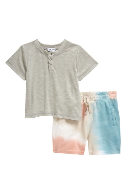 Splendid Babies'  Golden Hour Henley & Shorts Set In Heather Grey