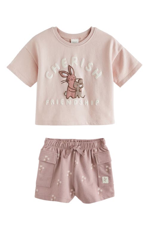 Shop Next Kids' Bunny Top & Shorts Set In Dusty Rose