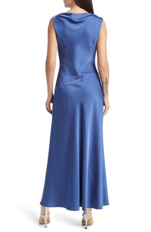 Shop Mila Mae Cowl Neck Satin Midi Dress In Blue