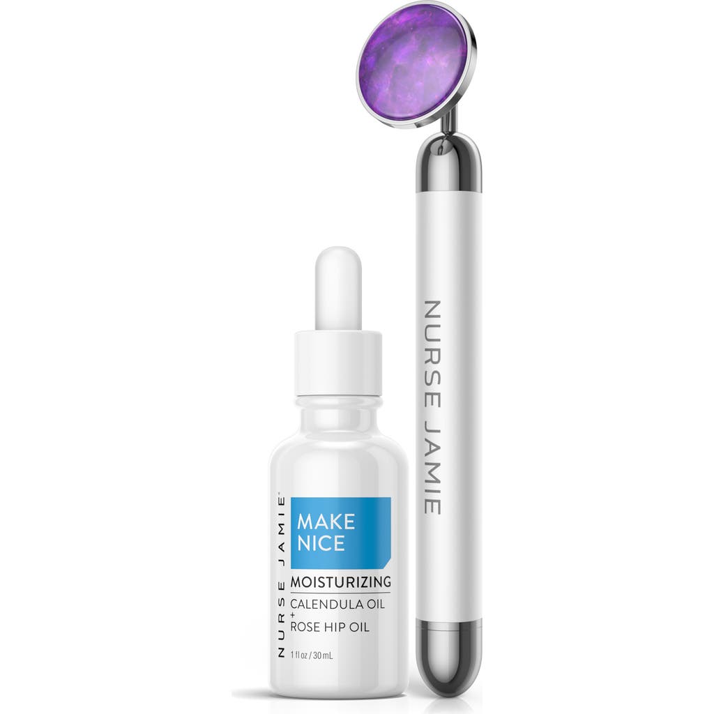 Nurse Jamie Good Vibrations Massaging Tool & Moisturizing Oil Set Usd $170 Value In Purple/white/silver