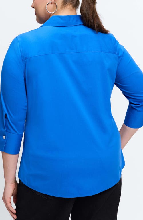 Shop Foxcroft Mary Non-iron Stretch Cotton Button-up Shirt In Cobalt Blue