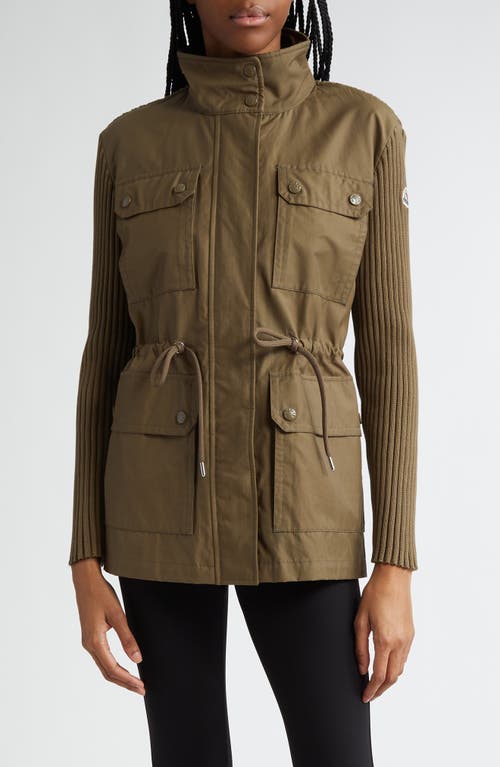 Moncler Mixed Media Utility Jacket in Deep Yellow Olive at Nordstrom, Size Large