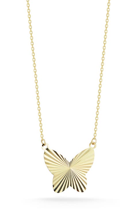 14K Yellow Gold Butterfly Pendant Necklace