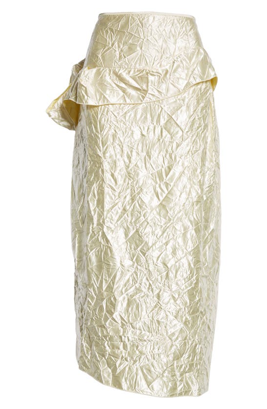 Shop Meryll Rogge Draped Ruffle Creased Satin Skirt In Buttermilk