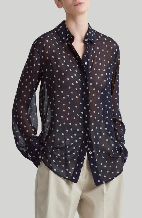 Chika Polka Dot Silk Button-Up Shirt in Nocturne Blue