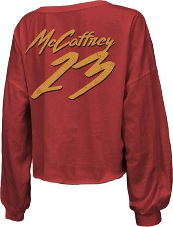 Christian McCaffrey San Francisco 49ers Fanatics Branded Women's Super Bowl  LVIII Plus Size Player Name & Number V-Neck Fleece Pullover Hoodie - Scarlet
