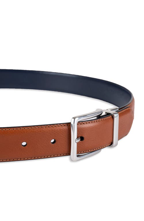 Shop Cole Haan Reversible Feather Edge Leather Belt In Cognac/navy