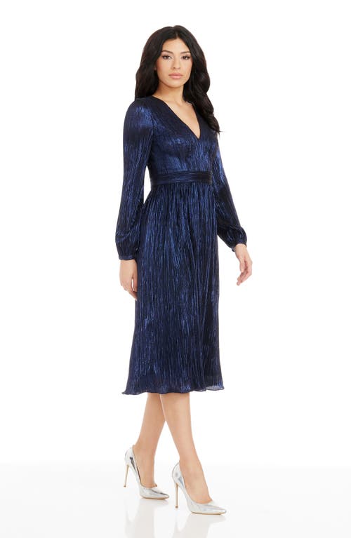 DRESS THE POPULATION DRESS THE POPULATION HOLLY LONG SLEEVE METALLIC PLISSÉ DRESS