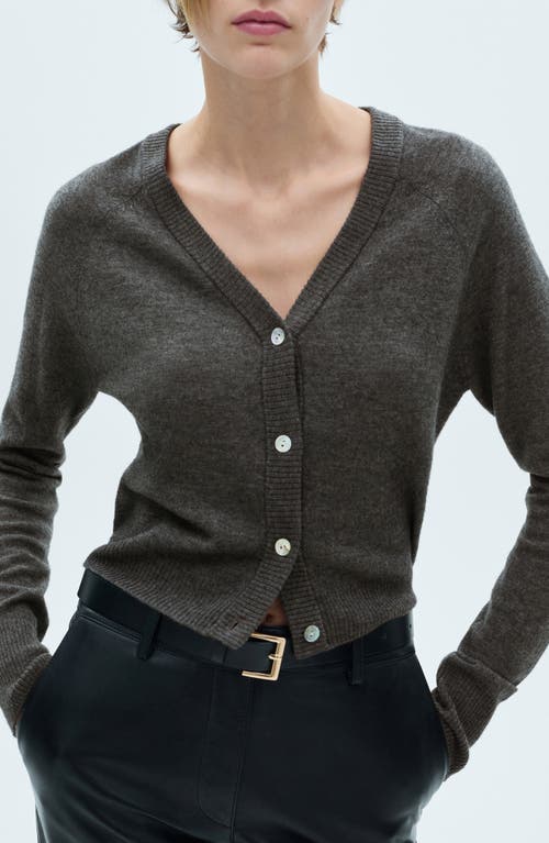 Mango Wool V-neck Cardigan In Dark Heather Grey