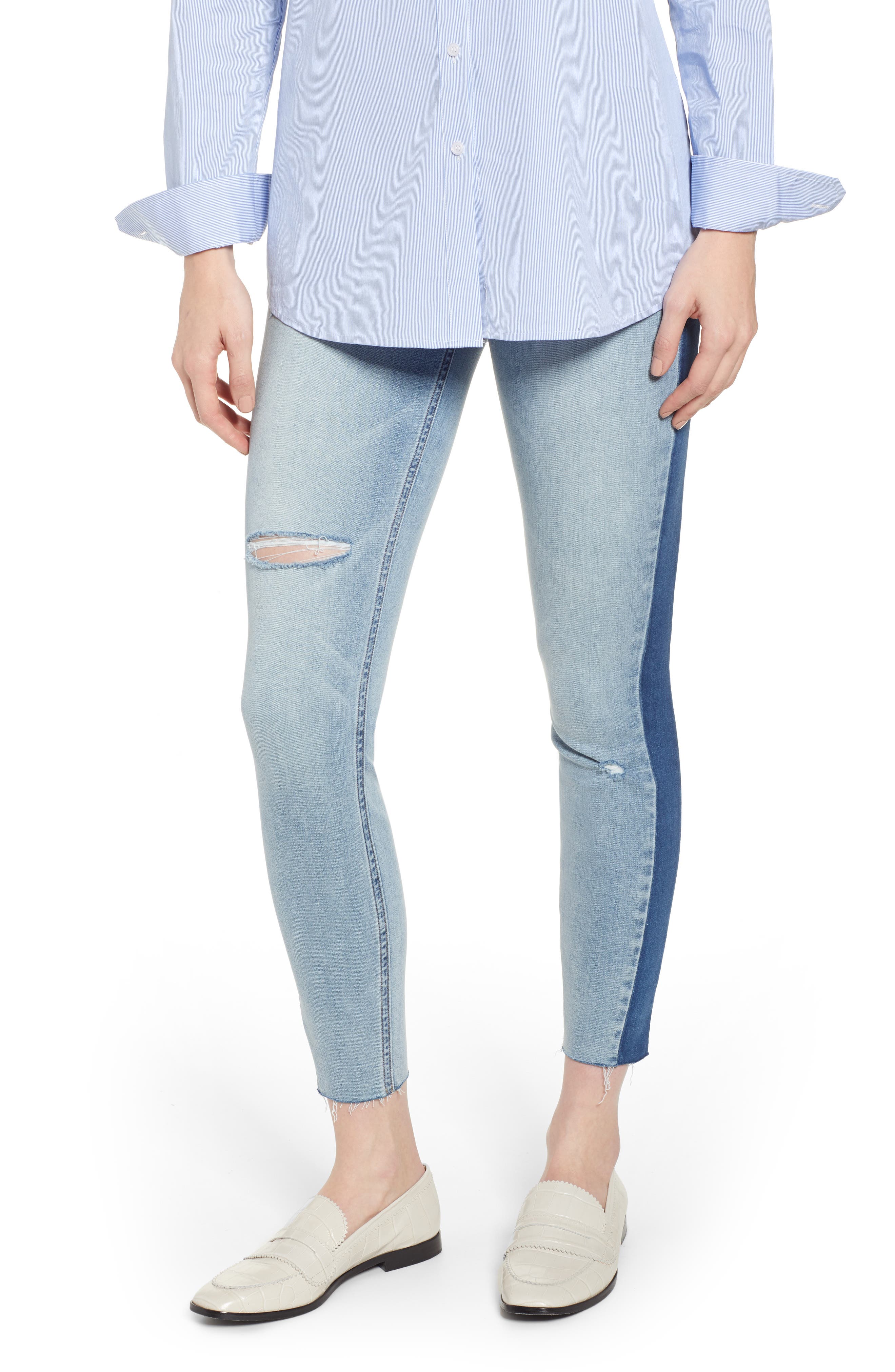 distressed skinny jeans spanx