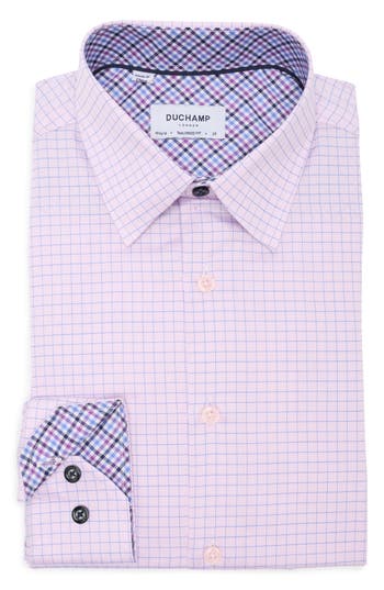 Duchamp Tailored Fit Cotton Check Dress Shirt In Pink