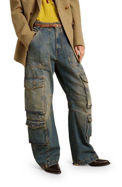 Golden Goose Distressed Wide Leg Cargo Jeans in Blue