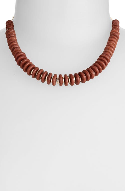 Nordstrom Beaded Disc Stone Necklace in Rust- Gold 