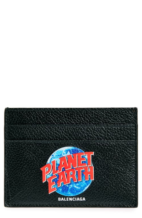 Balenciaga Planet Earth Leather Card Case In Black/blue/red