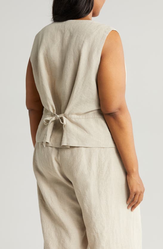 Shop Eileen Fisher Organic Linen Button-up Vest In Undyed Natural