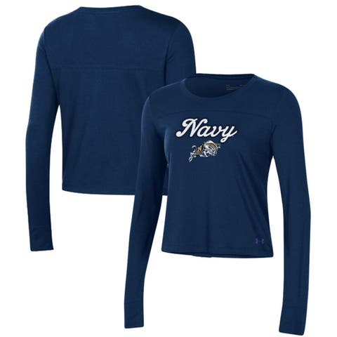 Women's Under Armour Navy Navy Midshipmen Vault Cropped Long Sleeve T-Shirt