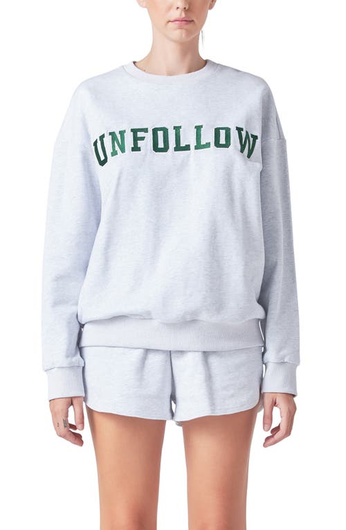 Grey Lab Unfollow Appliqué Graphic Sweatshirt In Heather Grey