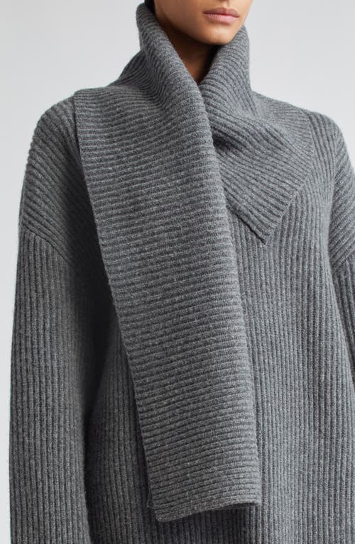 Shop Totême Toteme Draped Scarf Oversize Funnel Neck Wool Rib Sweater In Dark Grey Melange