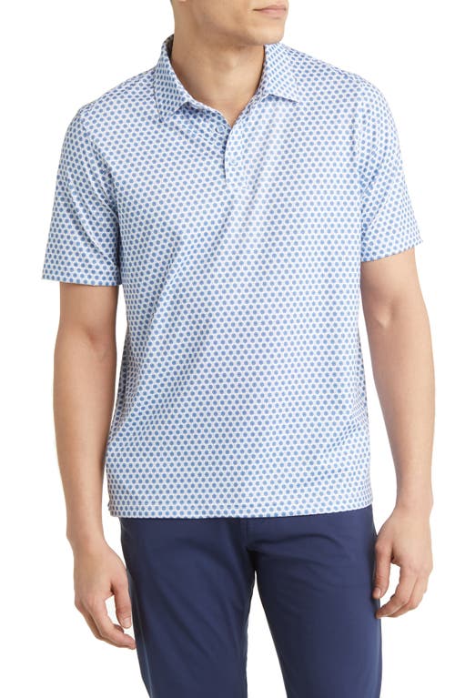 XC4 Floral Medallion Performance Golf Polo in White/Blue